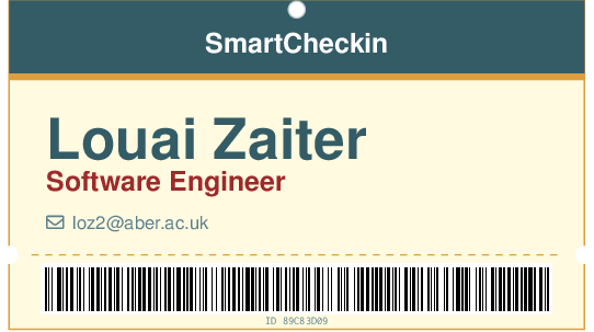 Printed employee badge with a barcode